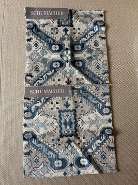 Schumacher two Tiraz Velvet fabric samples - Indigo